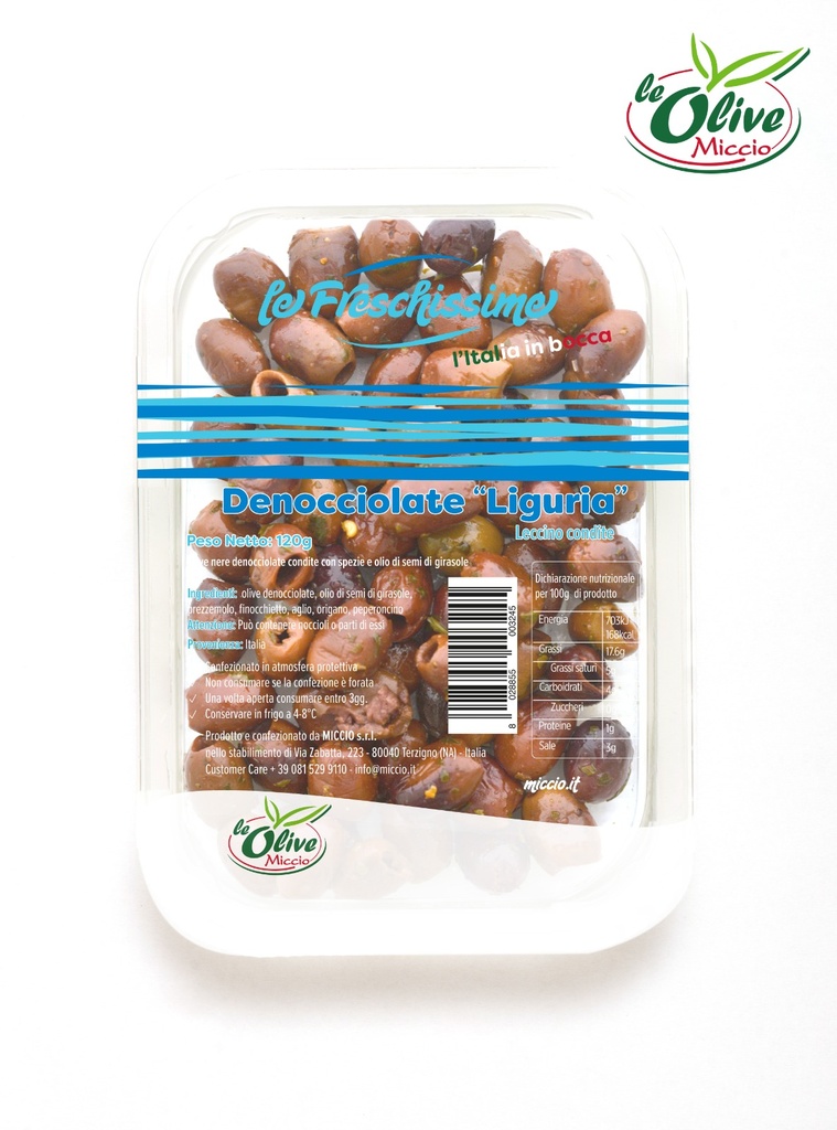 Miccio entsteinte schwarze Oliven aus Ligurien 120 g