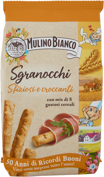 Mulino Bianco Sgranocchi Sfiziosi 220 g – knusprige Grissini mit Getreide und Sesam