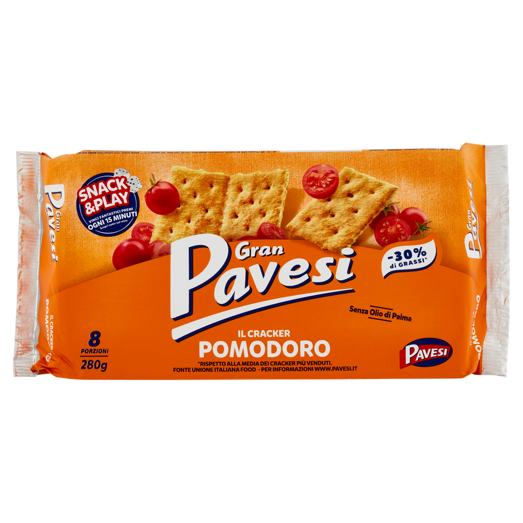Gran Pavesi Cracker Pomodoro 280 g – italienische Tomaten-Kräuter-Cracker