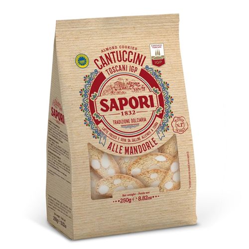 Packung Sapori Cantuccini mit Mandeln, knuspriges toskanisches Mandelgebäck, doppelt gebacken, 100 g